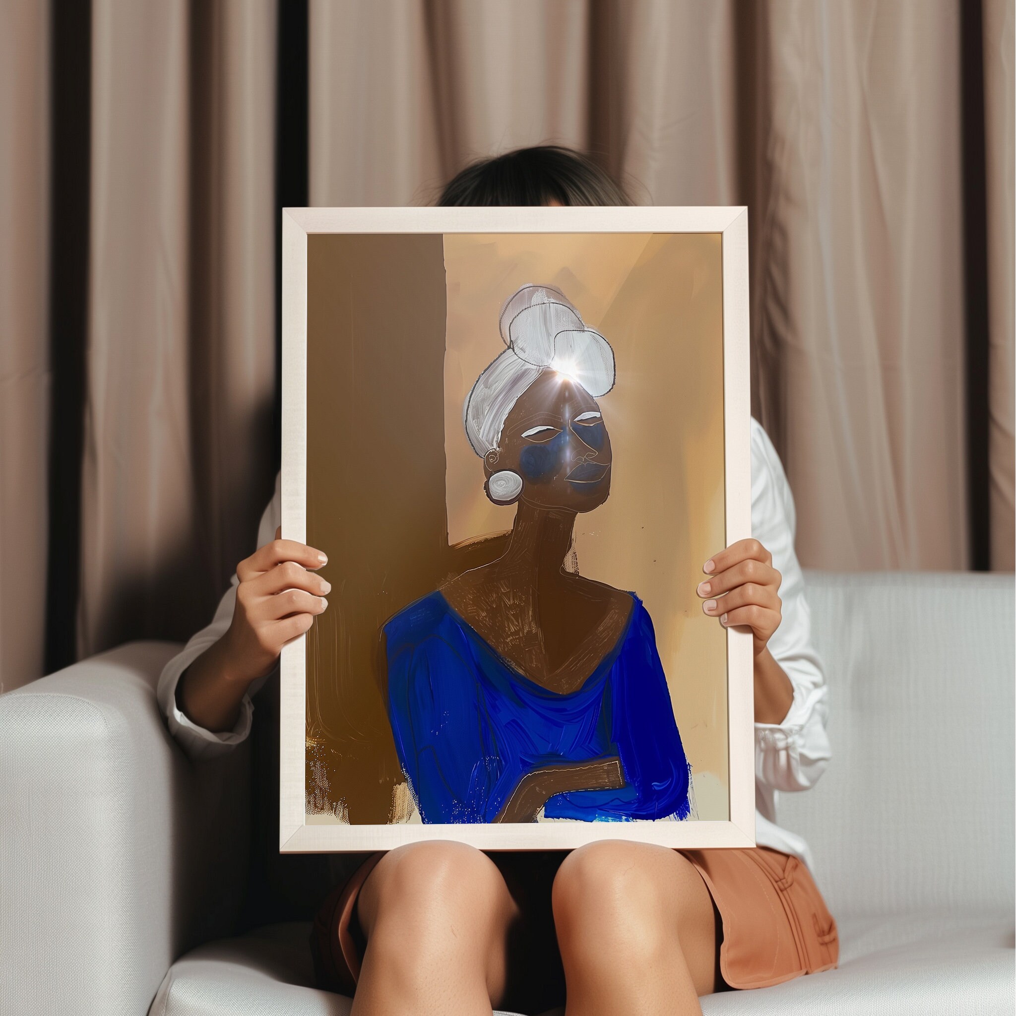 Electric Blue Abstract Woman Art Print: Mid-century Modern Wall Decor ...