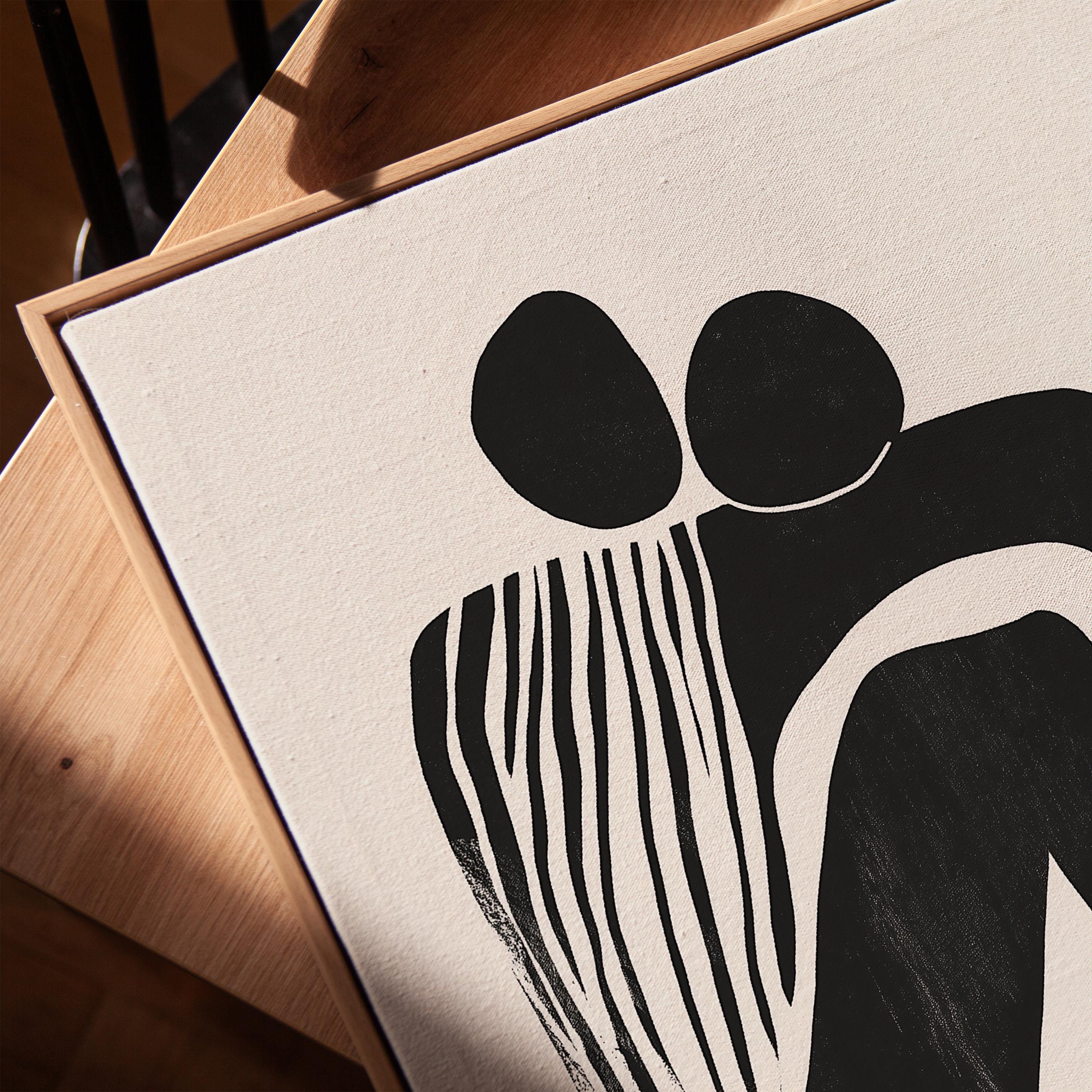 Abstract Embrace Art Print: Minimalist Black and White Couple (digital ...