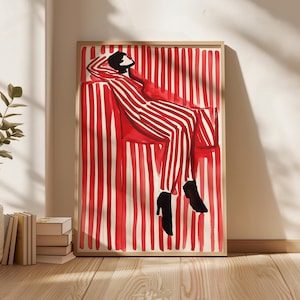 Red Stripe Woman Art Print: Bold Abstract People (Digital Download)