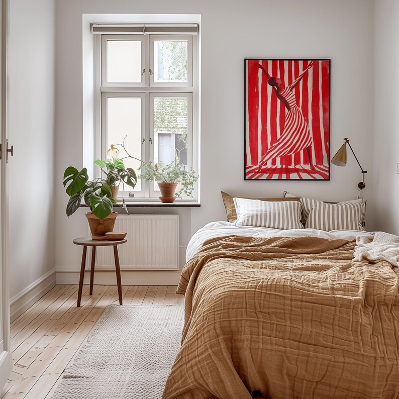 Dancer Red Abstract People Large Wall Art Contemporary Artwork Minimalist Print Dance Studio Wall Art Stripe Woman Print Digital Download