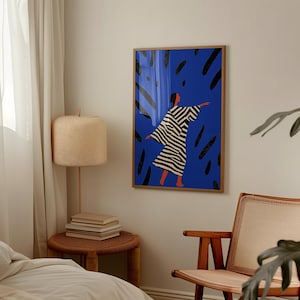 Abstract Woman Art Print: Blue Minimalist Female Silhouette (Digital Download