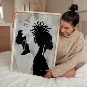 Duality Afro Art Print, Black and White Women with Natural Hair, Ethnic Wall Decor, Contemporary African American Art Instant Download