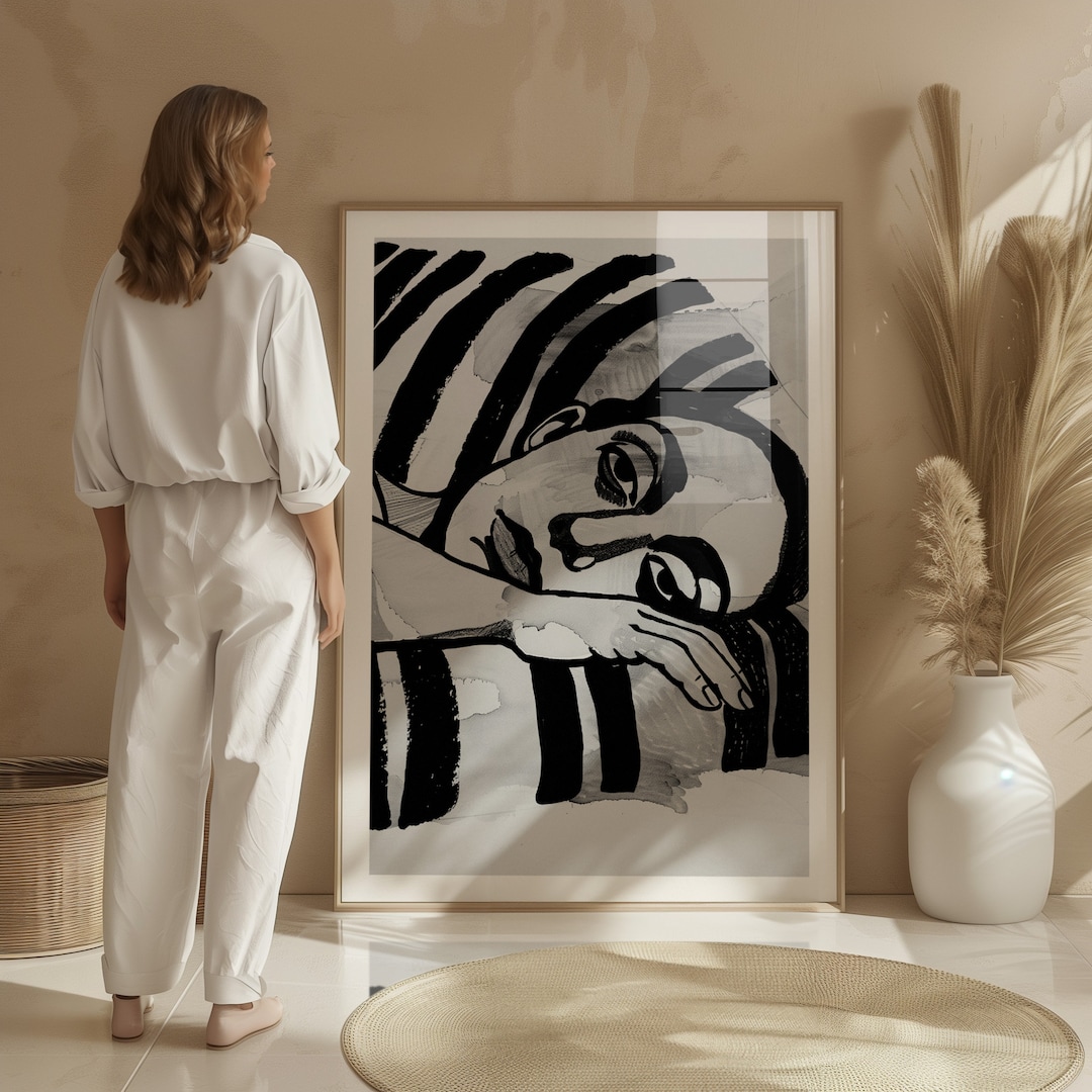 Abstract Woman Art Print: Mid Century Modern Black & White (digital ...
