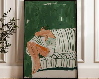 Emerald Green Abstract Woman Print: Minimalist Living Room Art (Digital Download)