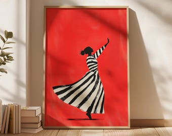 赤い抽象的な女性の絵画、モダンな赤い壁アート、ミニマリストの女性の