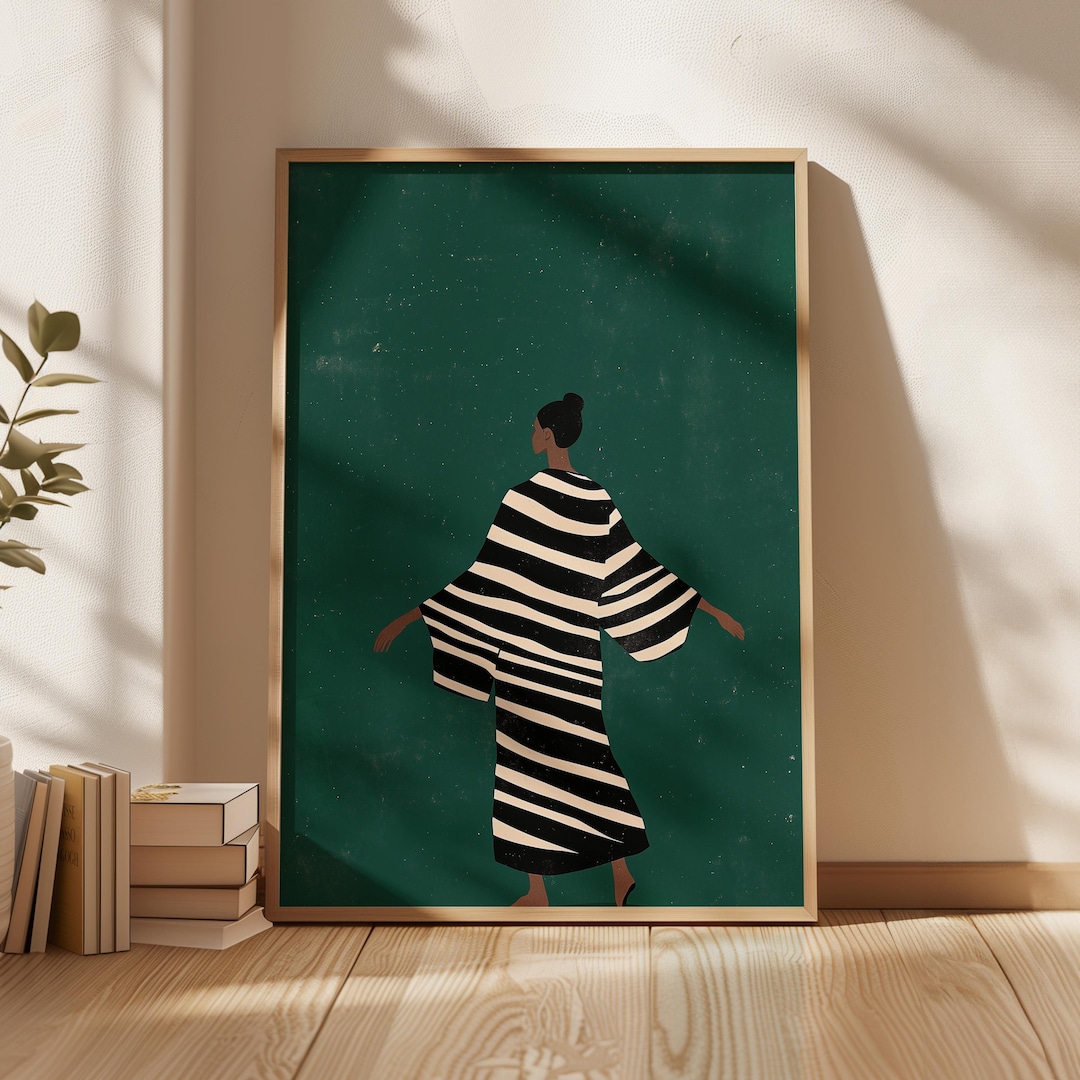 Minimalist Woman Art Print: Black & White Stripes (digital Download) - Etsy