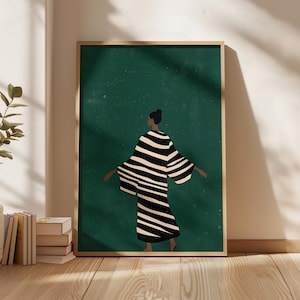 Minimalist Woman Illustration Large Wall Art Contemporary Art Black & White Stripe Print Abstract Female Modern Wall Art Digital Download