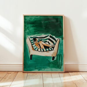 Emerald Green Abstract People Large Wall Art Contemporary Artwork Minimalist Print Living Room Wall Art Stripe Woman Print Digital Download