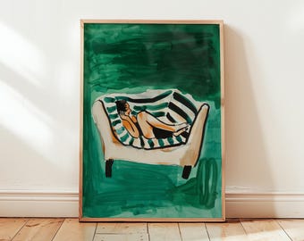 Emerald Green Abstract Woman Print: Minimalist Wall Art (Digital Download)