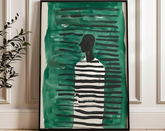 Green Abstract Man Art Print: Nordic Minimalist Decor (Digital Download)