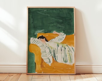 Emerald Green Abstract People Large Wall Art Contemporary Artwork Minimalist Print Bedroom Wall Art Stripe Woman Print Digital Download