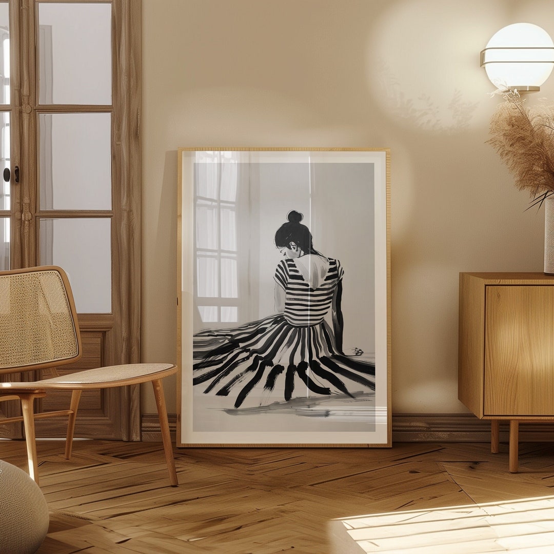 Minimalist Woman Art Print: Black and White Stripes (digital Download ...