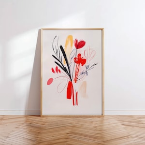 Imprimé floral abstrait rouge : art botanique moderne (téléchargement numérique)