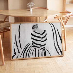Striped Woman Art Print: Minimalist Black and White Decor (Digital Download)