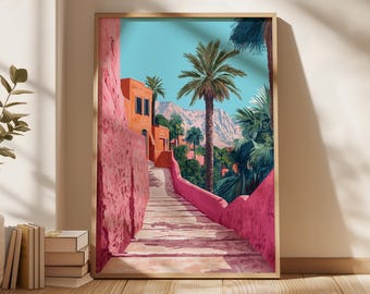 Moroccan Palm Tree Art Print: Colorful Desert Landscape (Digital Download)