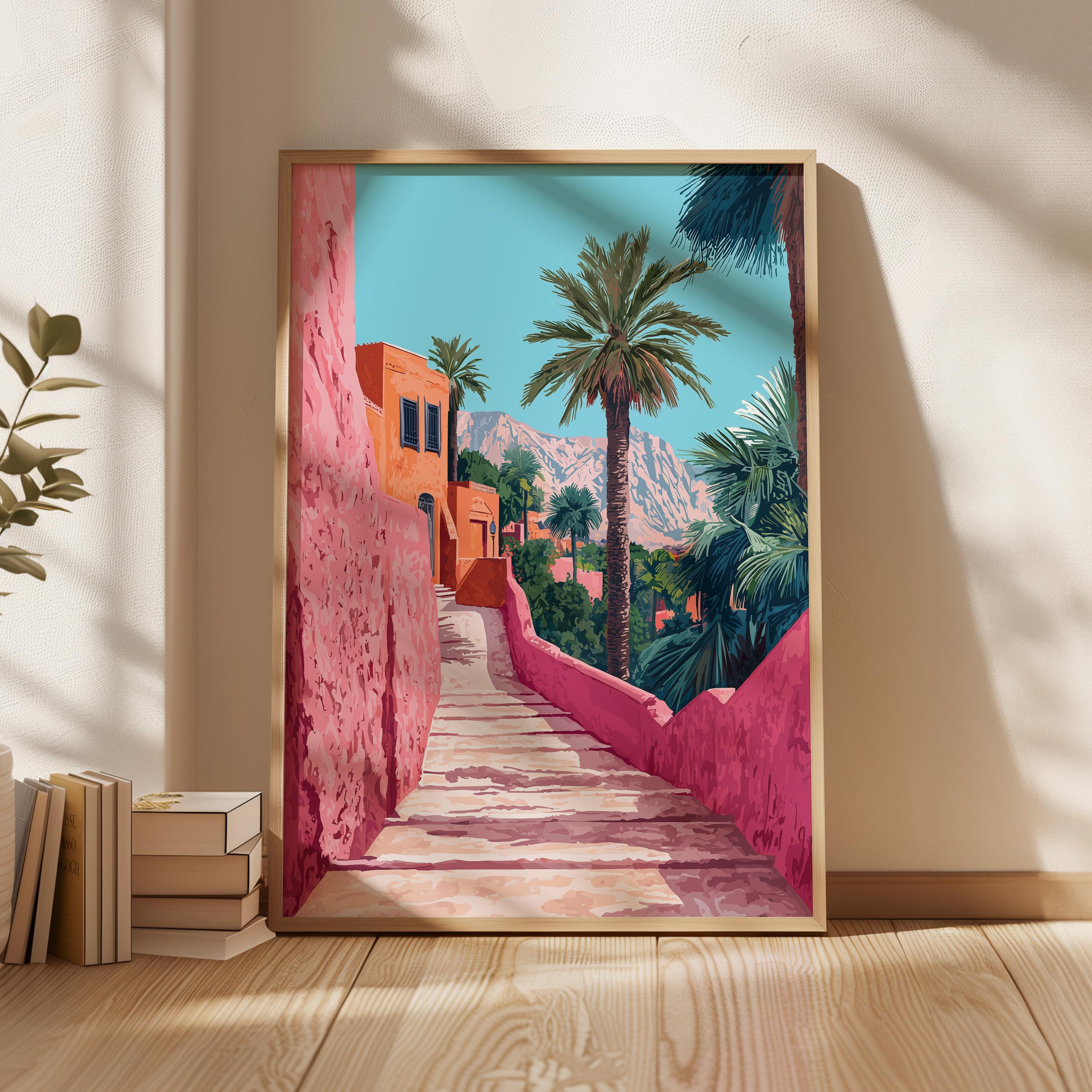 Moroccan Palm Tree Art Print: Colorful Desert Landscape (digital