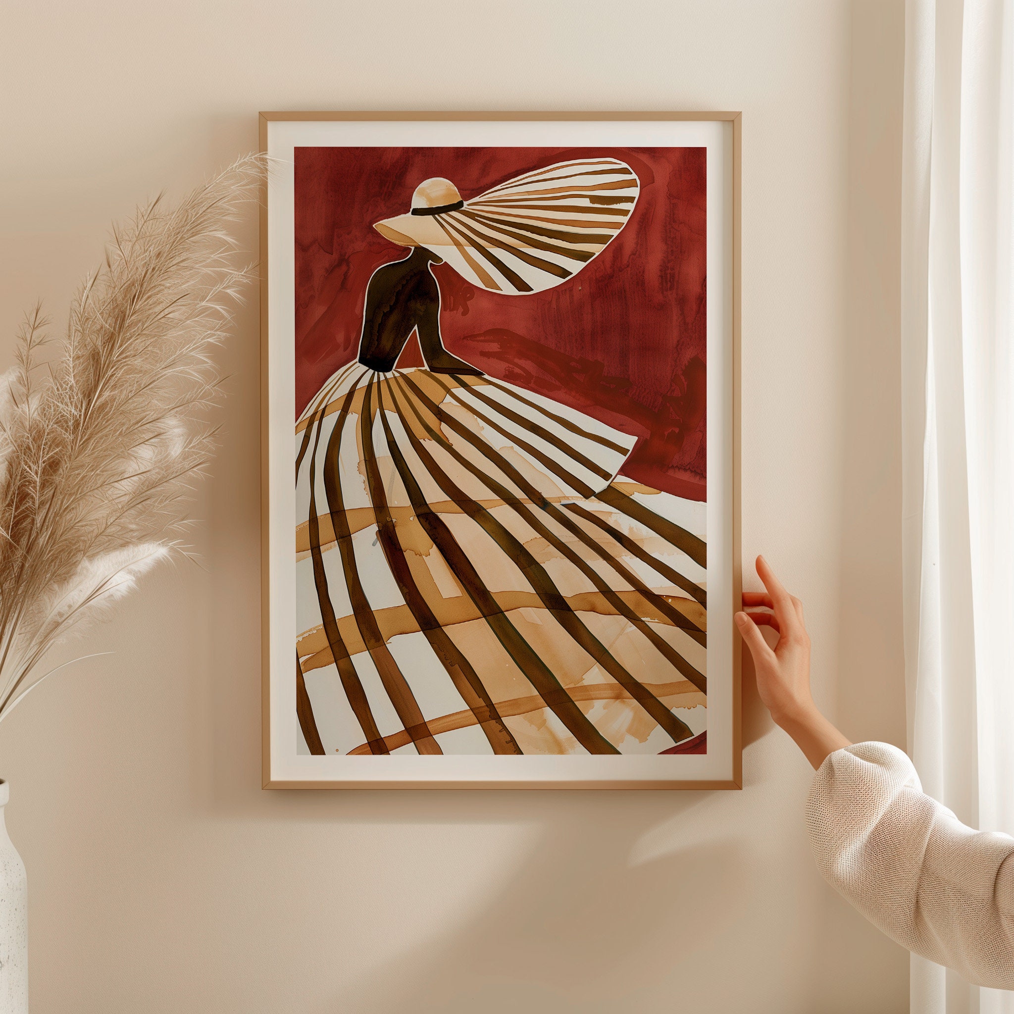 Striped Dress Art Print: Dark Brown Abstract Woman (digital Download ...