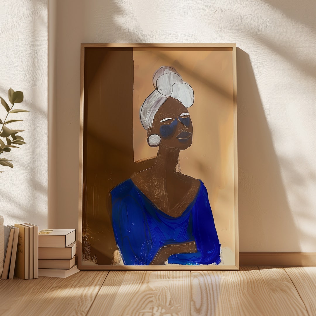 Electric Blue Abstract Woman Art Print: Mid-century Modern Wall Decor ...