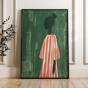 Emerald Green Abstract People Large Wall Art Contemporary Artwork Minimalist Print Living Room Wall Art Stripe Woman Print Digital Download