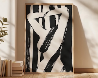 Abstract Female Silhouette Art Print: Minimalist Black and White Decor (Digital Download)