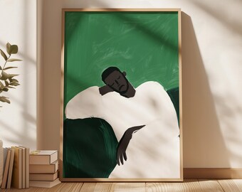 Minimalist Sleeping Man Print: Modern Green Wall Art (Digital Download)