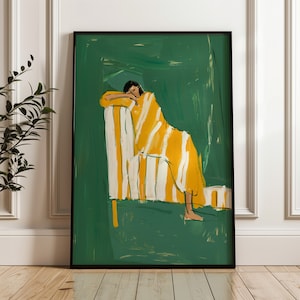 Grün Gelb Abstrakte Menschen Große Wand Kunst Minimalistischen Druck Wohnzimmer Wand Kunst Streifen Frau Druck Digital Download