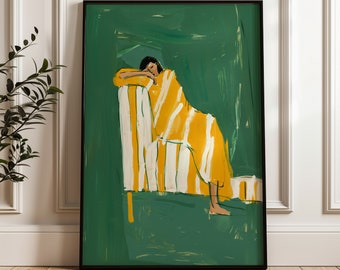 Abstract Woman Print: Green & Yellow Contemporary Art (Digital Download)