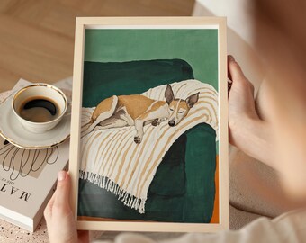 Sleeping Dog Watercolor Art Print: Cozy Home Decor (Digital Download)