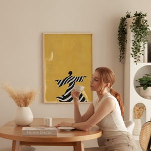 Minimalist Woman Art Print: Yellow, Black & White Stripes (digital ...