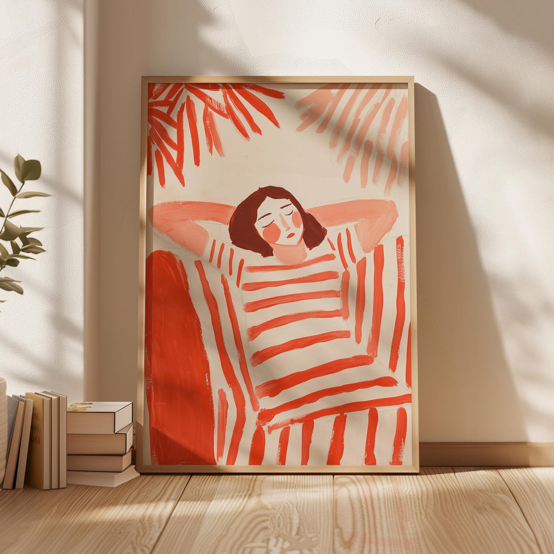 Abstract Woman Art Print: Striped Pattern, Modern Wall Decor (digital ...