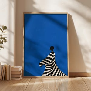 Abstrakte Menschen Große Wand Kunst Electric Blue Zeitgenössische Kunstwerk Nordische Minimalist Druck Kobalt Wohnzimmer Wand Kunst Schwarze Frau Druck