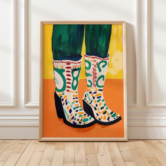 Colorful Cowboy Boots Art Print: Whimsical Boho Fashion (Digital Download)