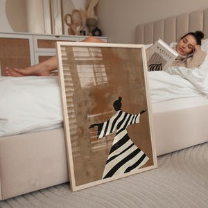 Impression d'art noir et blanc minimaliste, art mural abstrait femme noire, décoration d'intérieur moderne, art mural marron audacieux, grande affiche minimaliste