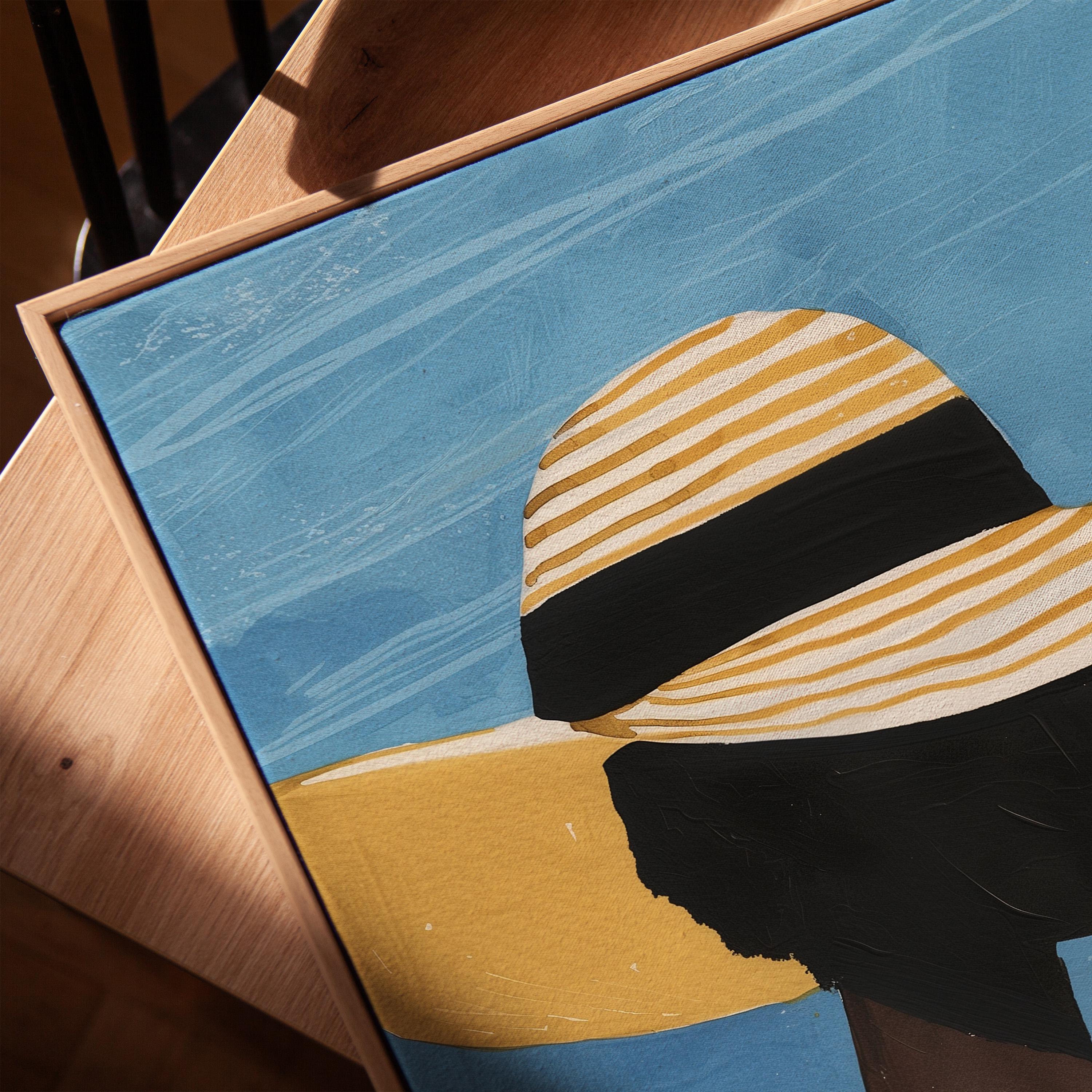 Yellow Hat Woman Art Print: Blue Gold Abstract, Modern  display picture 1