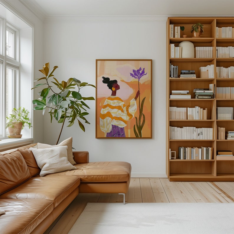 Orange Purple Abstract People Art, Wall Decor Mid Century Art, Minimalist Print Modern, Abstract Art Living Room, Female Figure Wall Decor