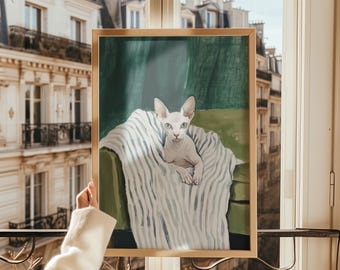 Lámina minimalista de gato Sphynx: Decoración moderna para la pared con temática de mascotas (Descarga digital)
