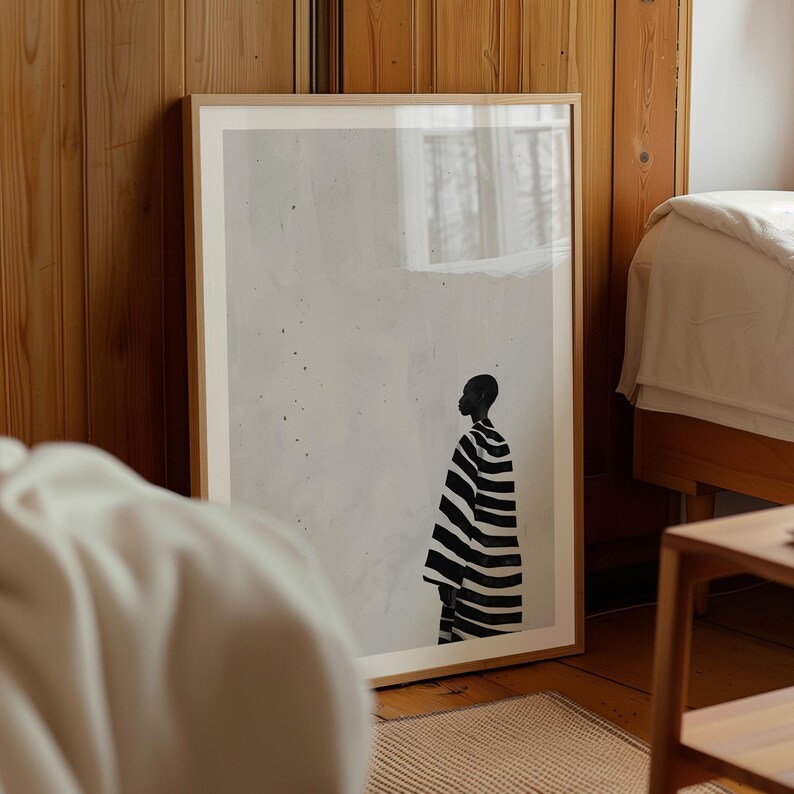 Minimalist Black and White Art Print, Black Woman Abstract Wall Art