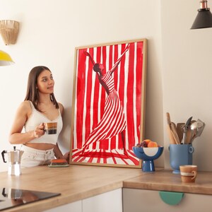 Dancer Red Abstract People Large Wall Art Contemporary Artwork Minimalist Print Dance Studio Wall Art Stripe Woman Print Digital Download