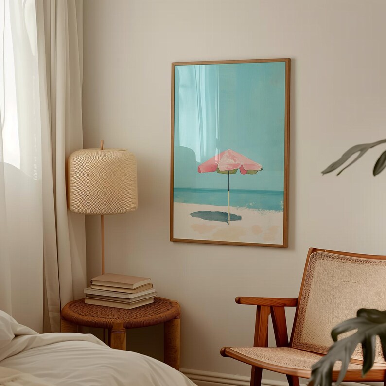 Beach Umbrella Illustration Modern Wall Art Contemporary Art Minimalist Beach Print Ocean Summer Print Coastal Living Art Digital Download