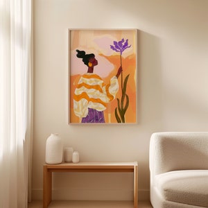 Orange Purple Abstract People Art, Wall Decor Mid Century Art, Minimalist Print Modern, Abstract Art Living Room, Female Figure Wall Decor
