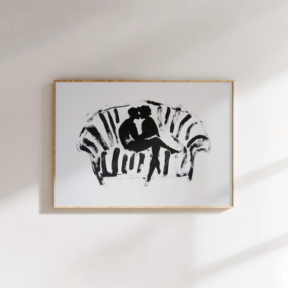 Romantic Couple Print: Abstract Silhouette, Modern Love Art (Digital Download)