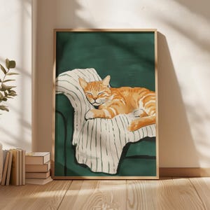 Cozy Orange Tabby Cat Art Print: Whimsical Pet Portrait (Digital Download)
