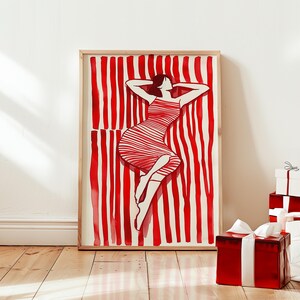 Red striped woman print, abstract wall art, modern decor poster, minimalist artwork, contemporary red art, bold design illustration