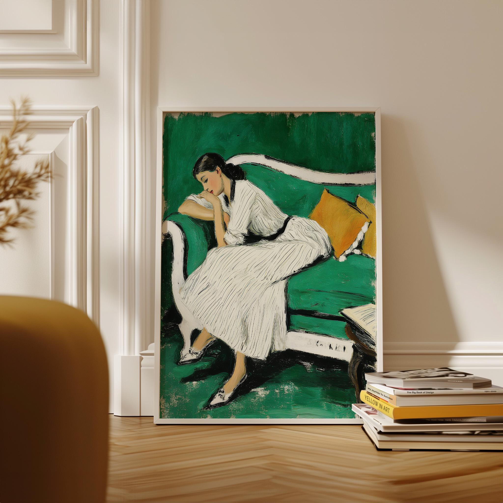 Emerald Green Minimalist Woman Wall Art: Digital Download (noir