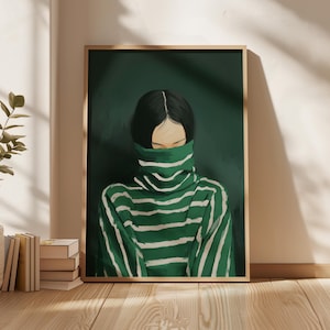 Emerald Green Abstract Woman Print, Minimalist Wall Art (Digital Download)