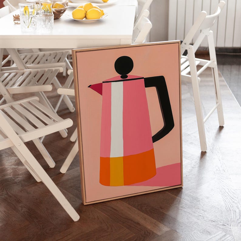 Coffee Kitchen Decor Coffee Lover Kitchen Wall Art Print Pink Orange Illustration Printable Art Cup of coffee Art Print Digital Download