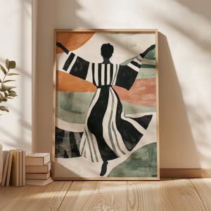 Abstract Woman Illustration Modern Wall Art Contemporary Artwork Minimalist Stripe Print Dance Movement Neutral Colors Digital Download