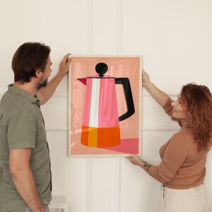 Coffee Kitchen Decor Coffee Lover Kitchen Wall Art Print Pink Orange Illustration Printable Art Cup of coffee Art Print Digital Download