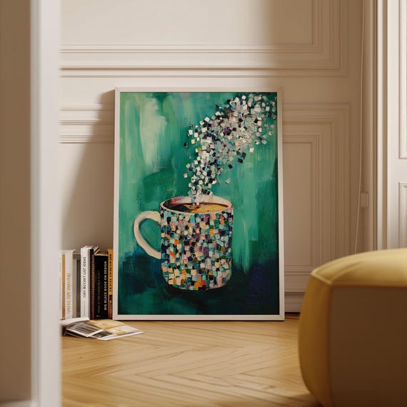 Mosaic Coffee Mug Print: Abstract Steam Art, Teal Kitchen Decor (digital  Download) - Etsy