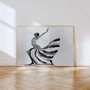 Dance of Joy - Horizontal Black & White Abstract Figure Print Home Decor Minimalist Wall Art for Modern Decor Abstract Digital download